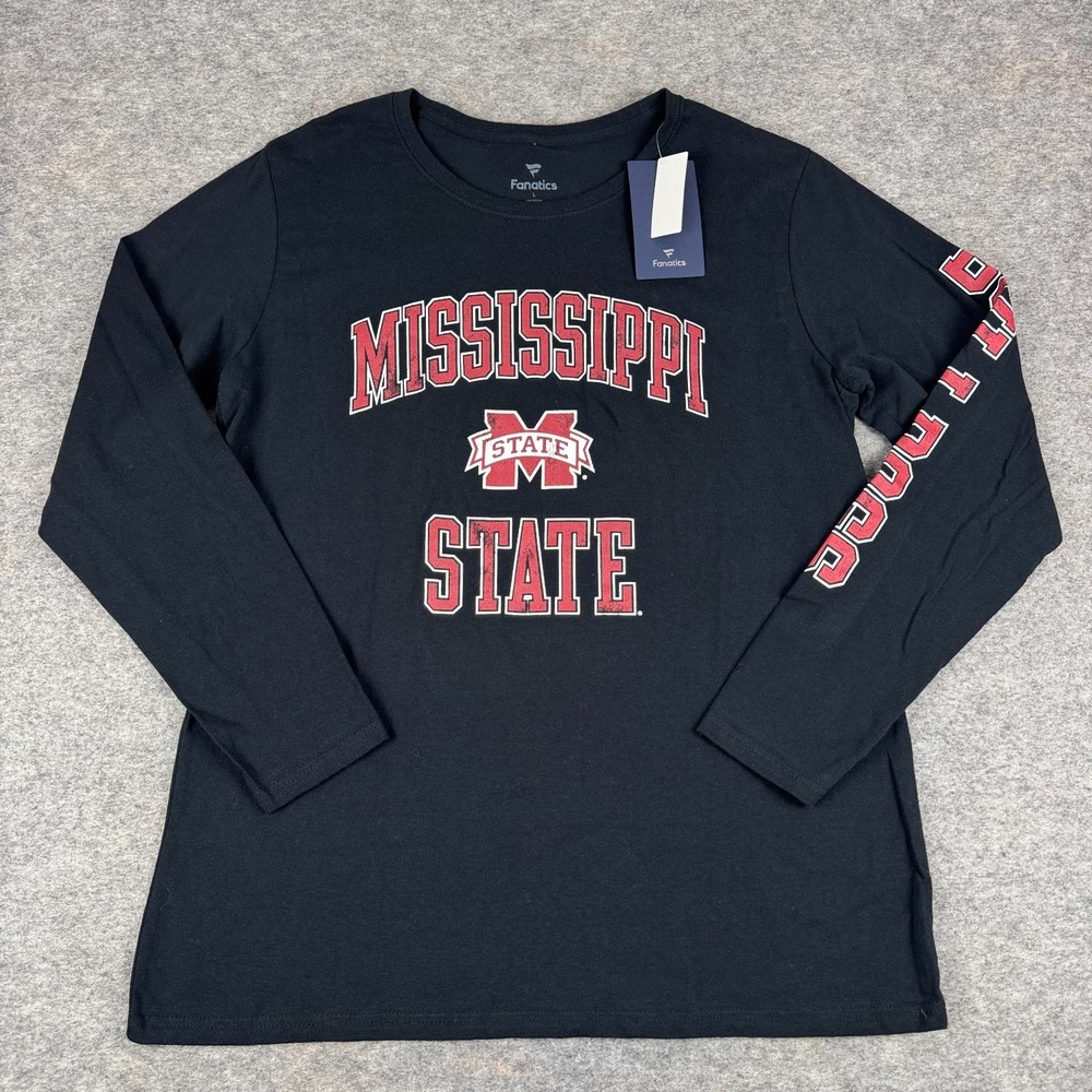 Fanatics Mississippi State Bulldogs T-Shirt‎ Long Sleeve Black Womens Large L